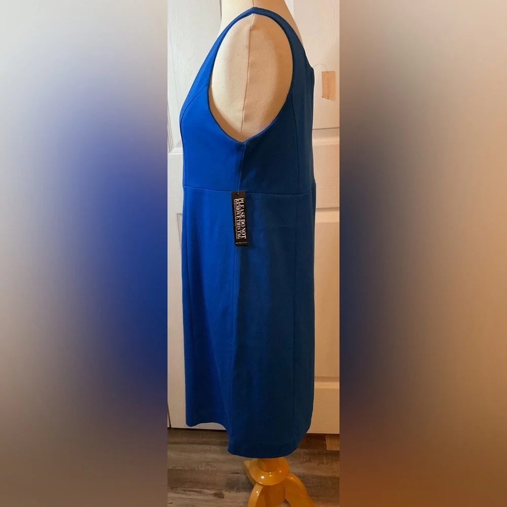 New York & Company Blue Cotton V Neck‎ Midi Dress Medium New